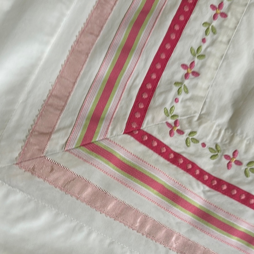 Pottery Barn Kids Pink and Green Ribbon Stripe Floral Pillow Sham - Picture 3 of 8